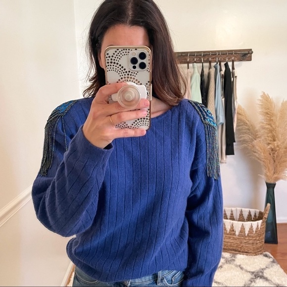 Angora & Wool Vintage Beaded Tassel Sweater M - Picture 1 of 11